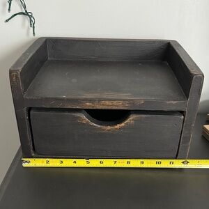 Black distressed primitive wood box with the drawer.